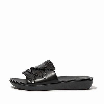 Fitflop Women's SOLA Feather Metallic Leather Slides Sandals - Black, ME6358902